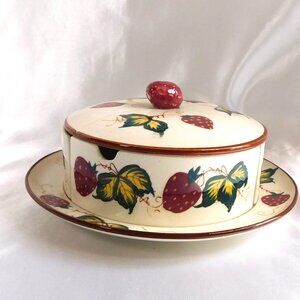 Three Section Strawberry Design Divided Dish with Lid and Underplate # 25713